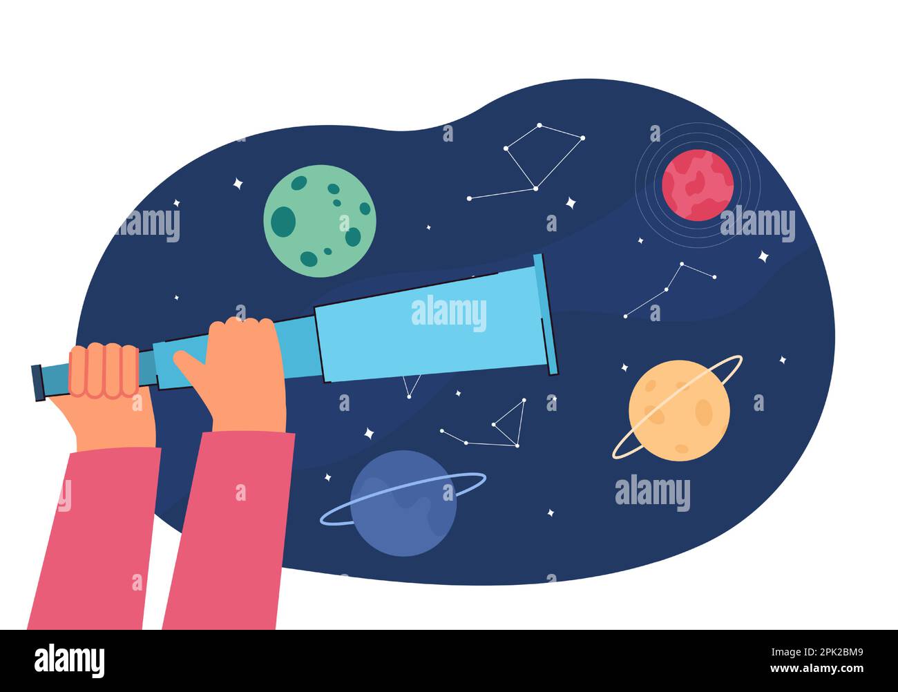 Stars And Planets On Night Sky And Hands Holding Spyglass Stock Vector stars-and-planets-on-night-sky-and-hands-holding-spyglass-stock-vector