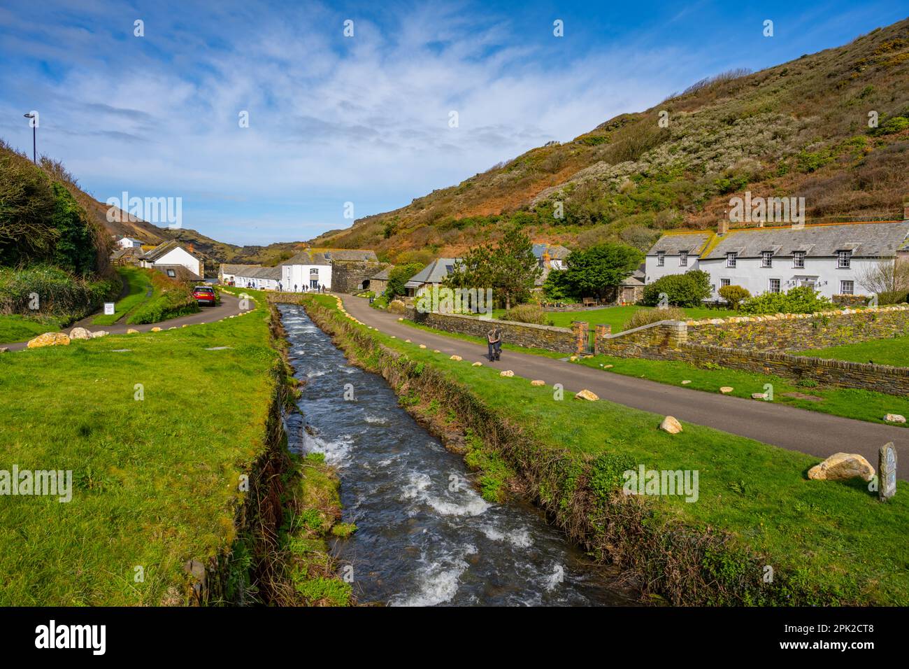 The river Valency flowing through the centre of Boscastle, Cornwall. Stock Photo