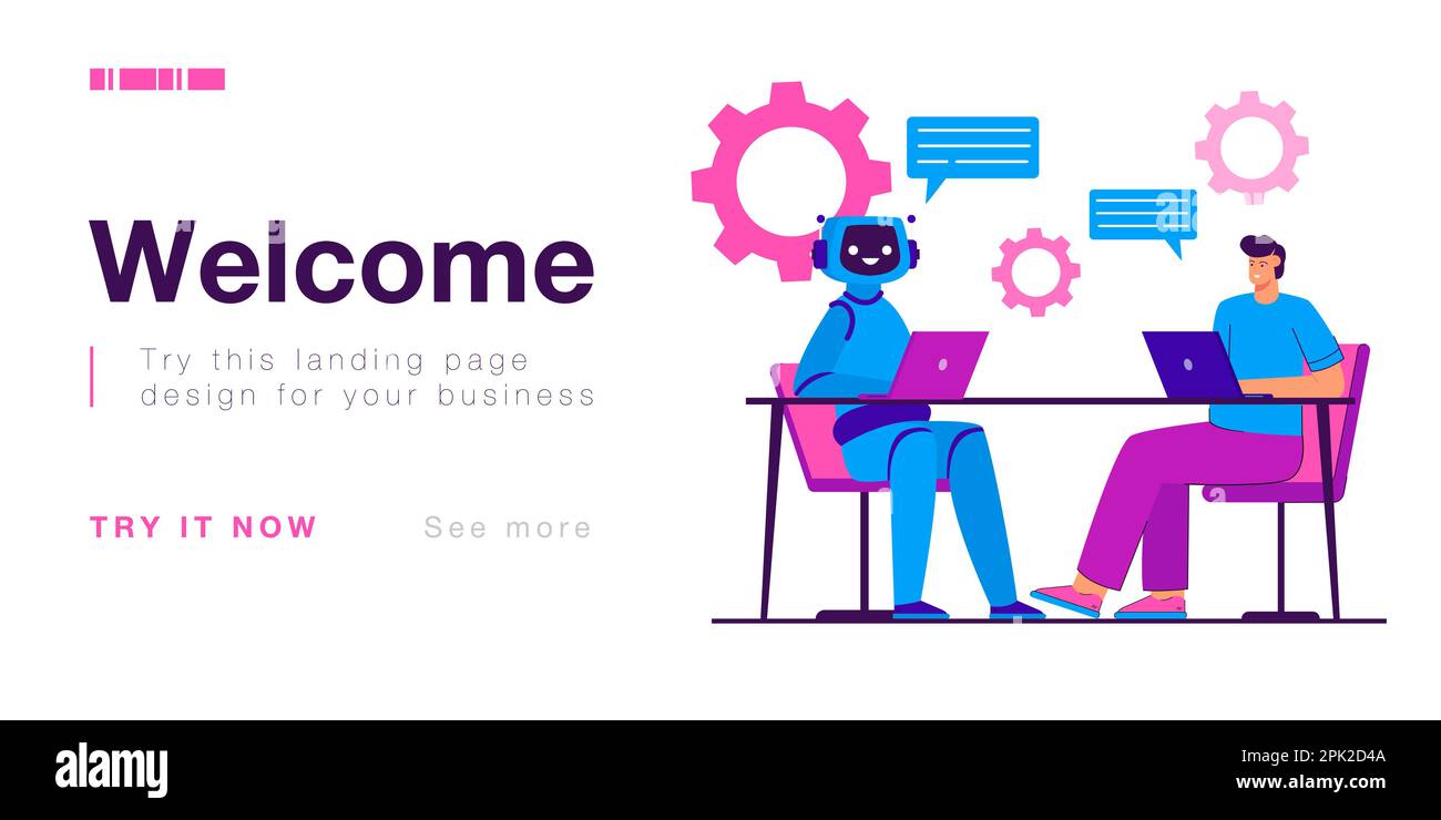 Human and humanoid robot team working together Stock Vector