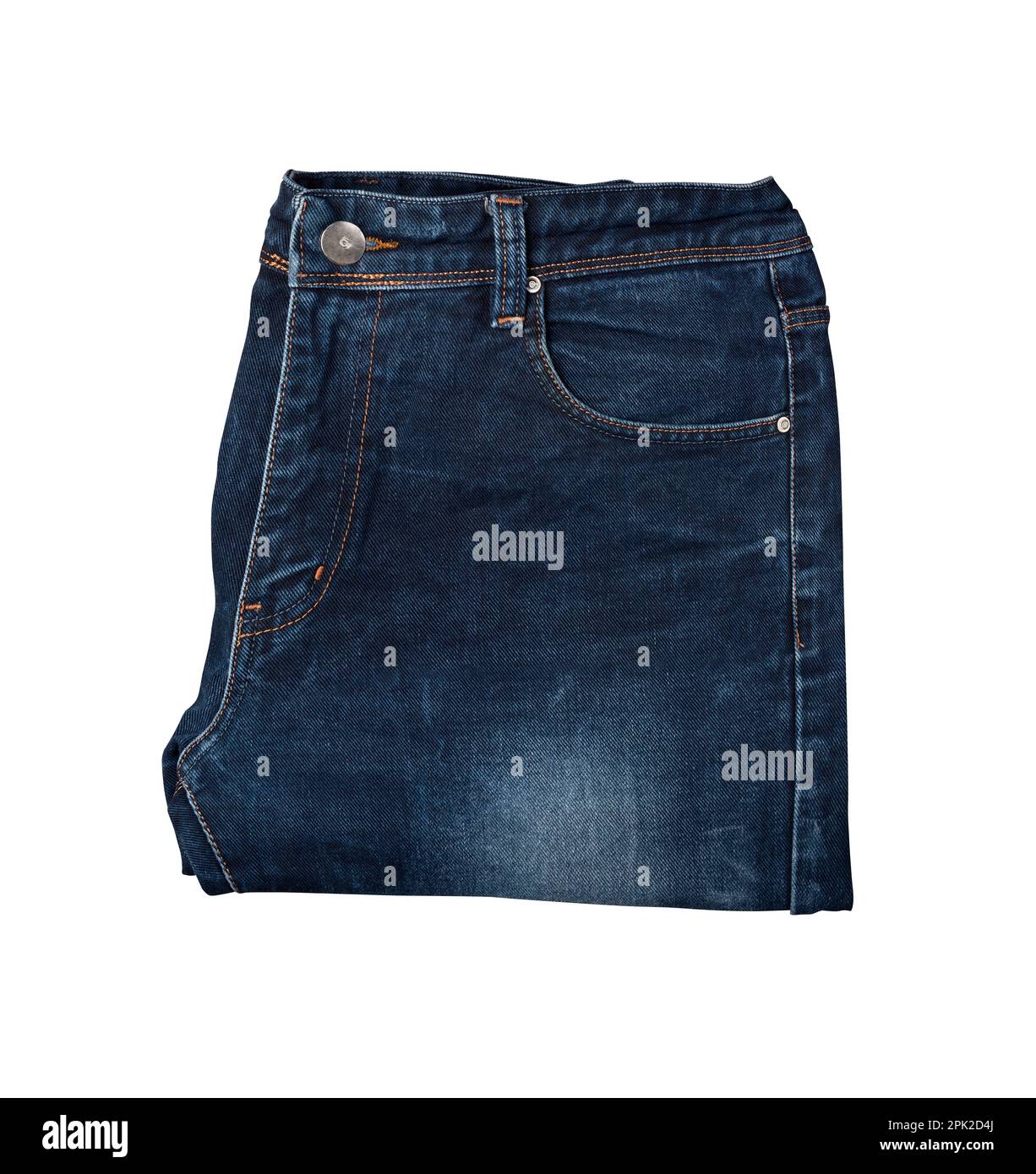 Blue jeans isolated on white background. Top view. With clipping path. Stock Photo