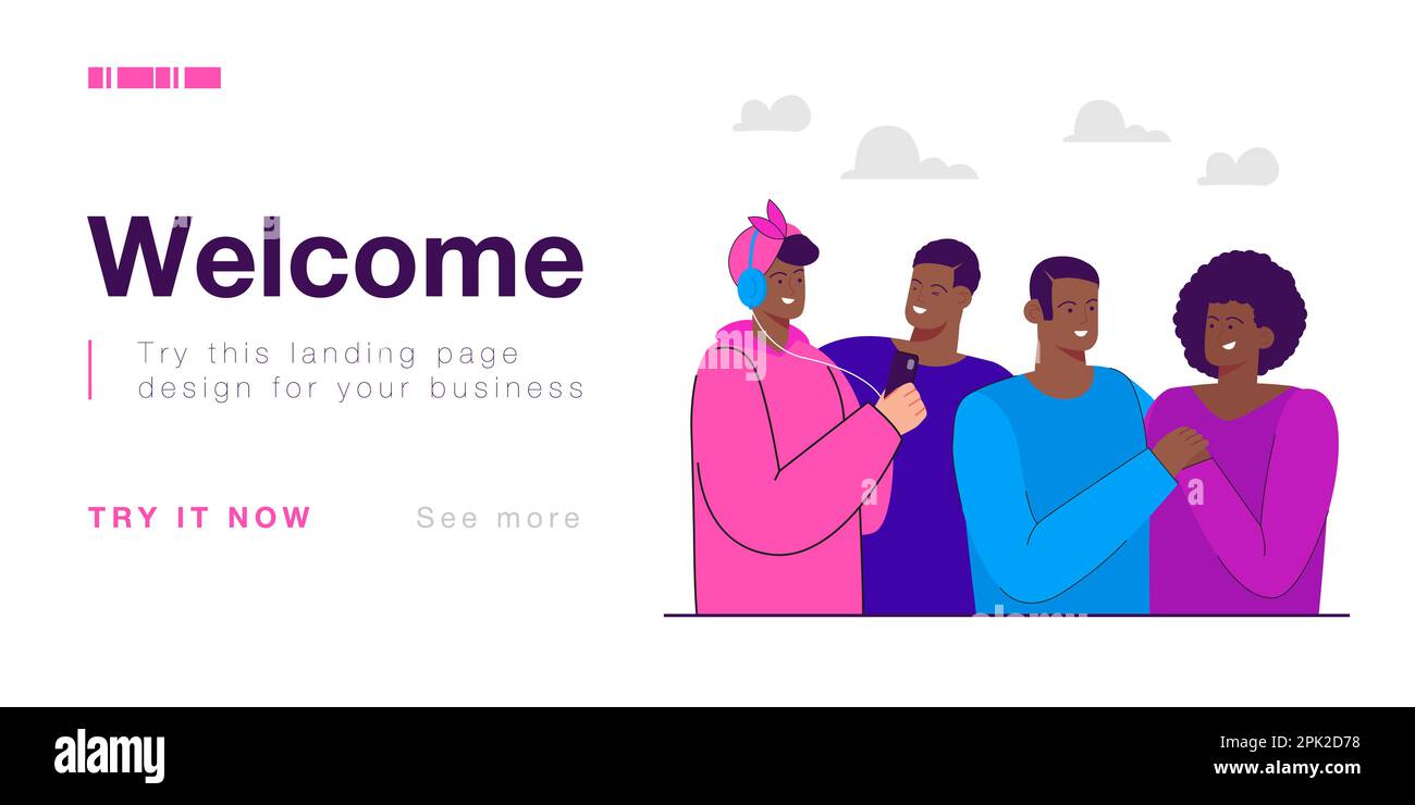 Crowd of happy African American people standing together Stock Vector