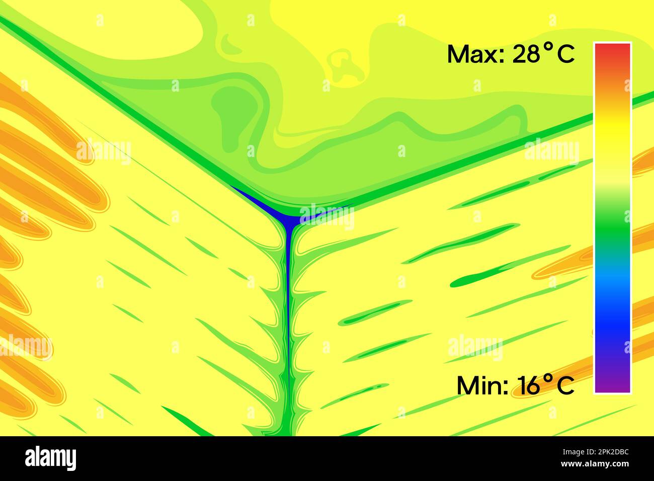 Thermal image of corner in building vector illustration. Stock Vector