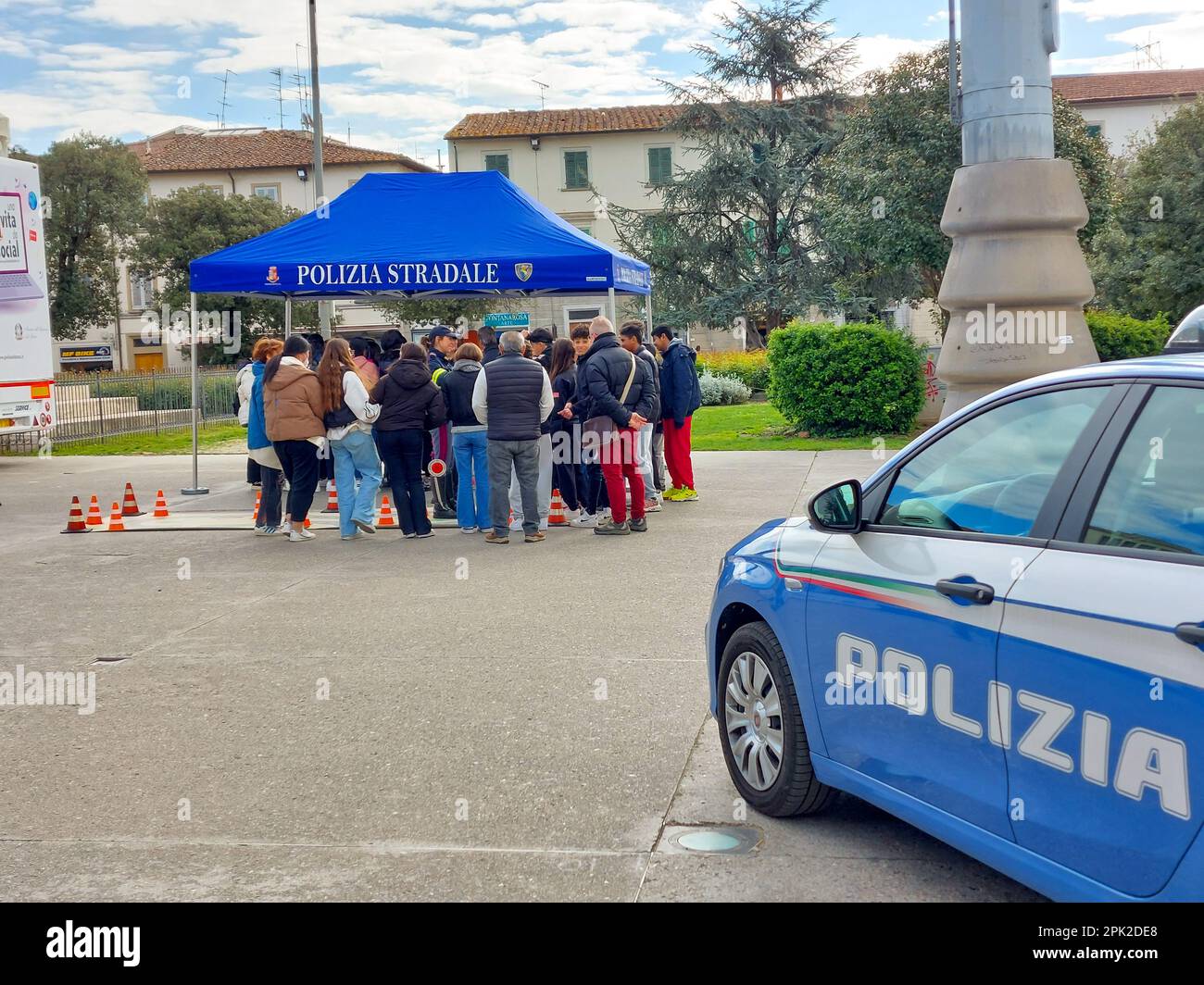 Empoli - Italy - April 05, 2032: Social initiative of the State Police 'a life as a social' for teaching the use of social media and against cyberbull Stock Photo
