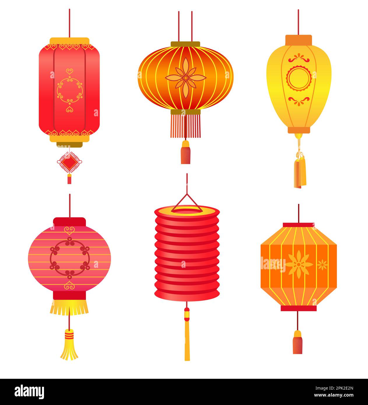 Traditional Asian lanterns vector illustrations set Stock Vector Image ...