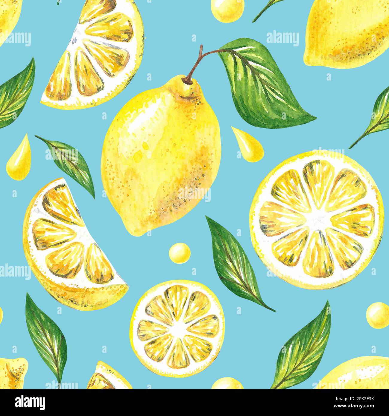 Hand drawn seamless pattern with ripe yellow lemons and leaves Stock ...