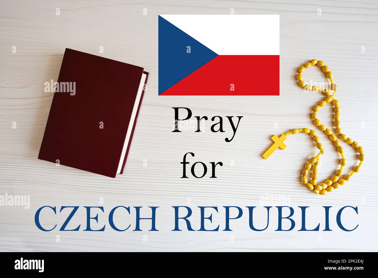 Pray for Czech Republic. Rosary and Holy Bible background. Stock Photo