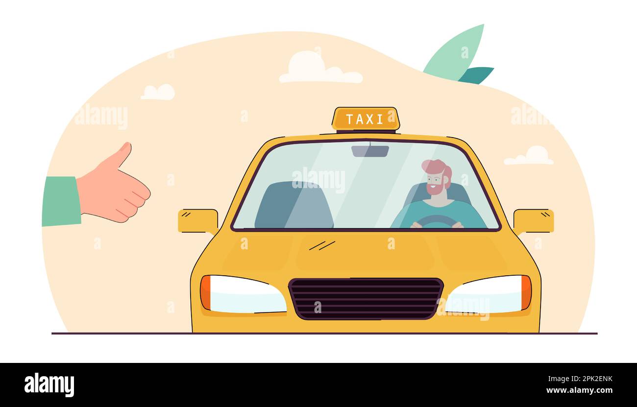 Hand of passenger hailing, catching yellow taxi cab Stock Vector