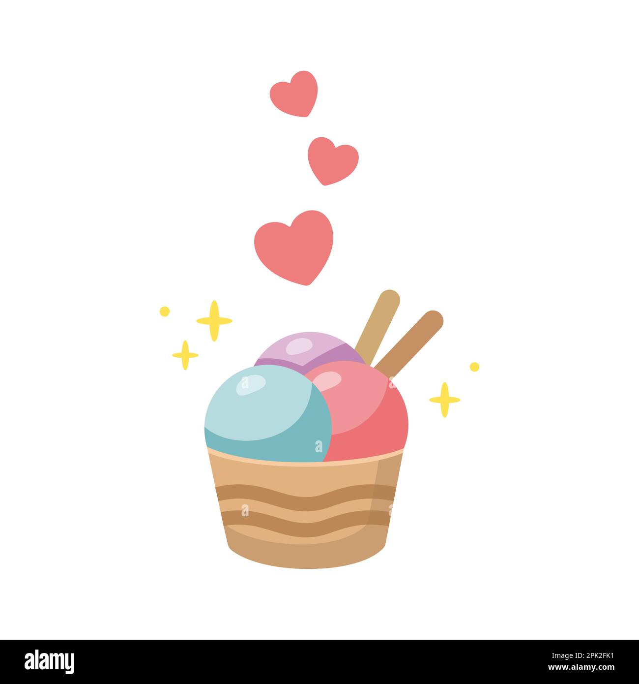 Ice cream in a waffle cup vector illustration. Violet, pink, blue Ice ...