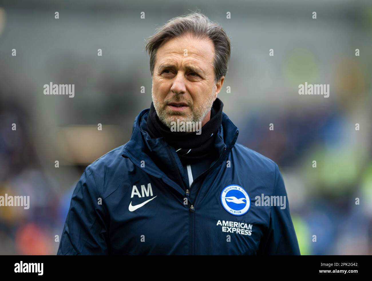 Brighton’s Assistant Head Coach Andrea Maldera before the Brighton and Hove Albion v Brentford  - Premier League match at the American Express Community Stadium, Brighton. Saturday 1st April 2023 - Stock Photo