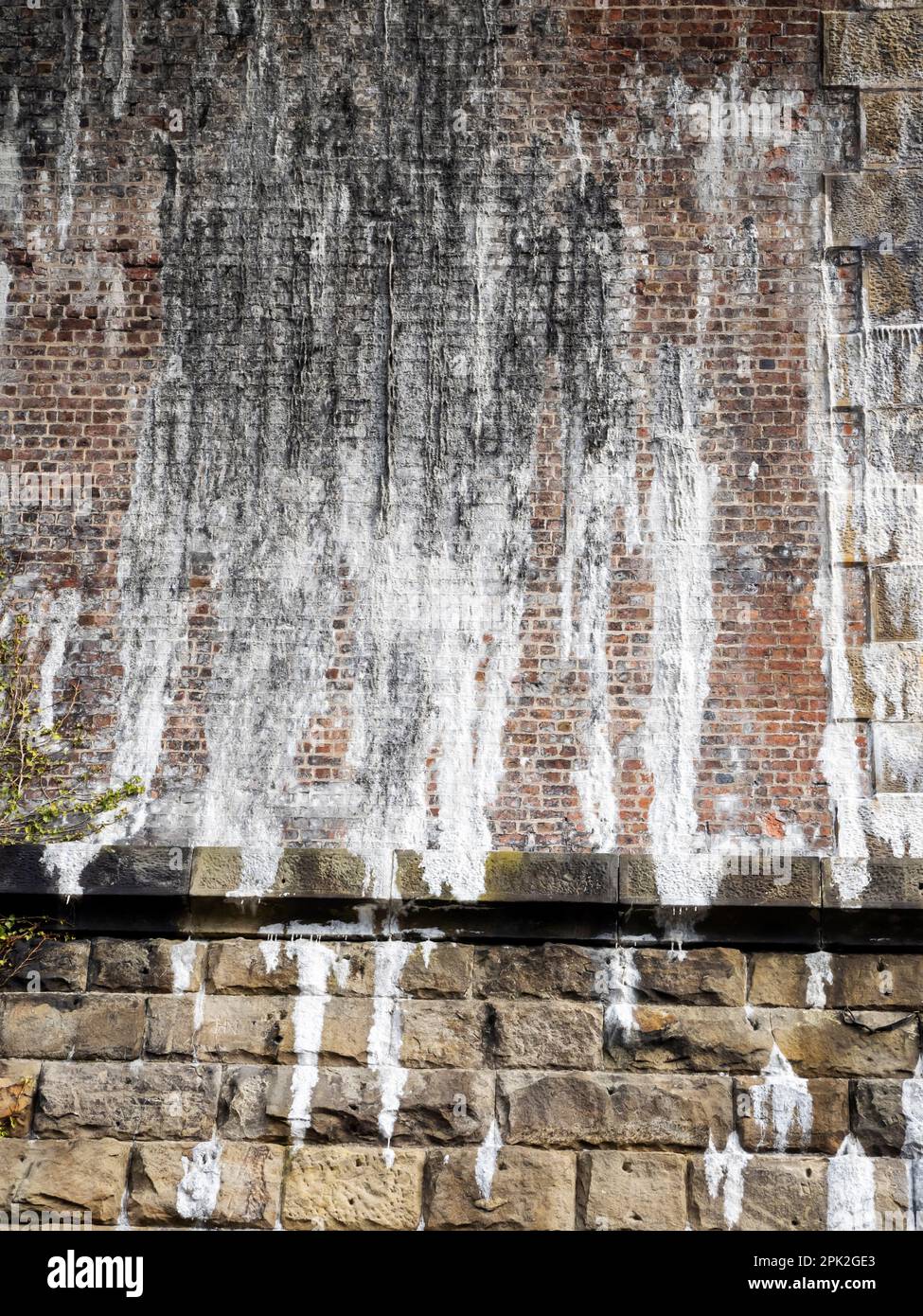 Lime leaching from the lime mortar on Ingleton viaduct in Ingleton, Yorkshire Dales, UK Stock