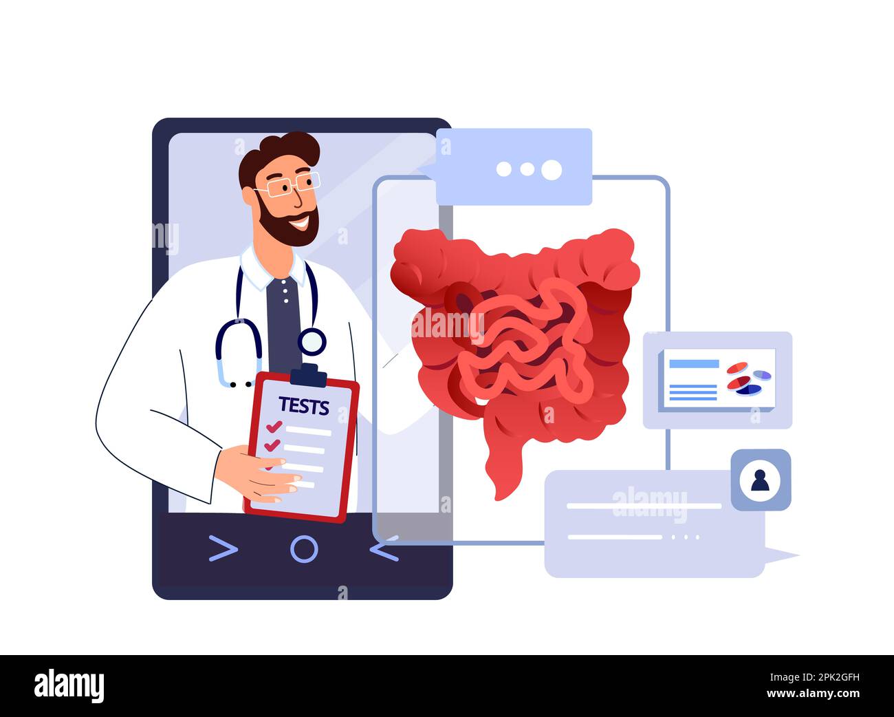 Online Doctor Gastroenterologist Consultation.Researching Gastrointestinal Tract,Intestines,Bowel.Diagnostic Mobile Application.Smartphone Medical Hos Stock Photo