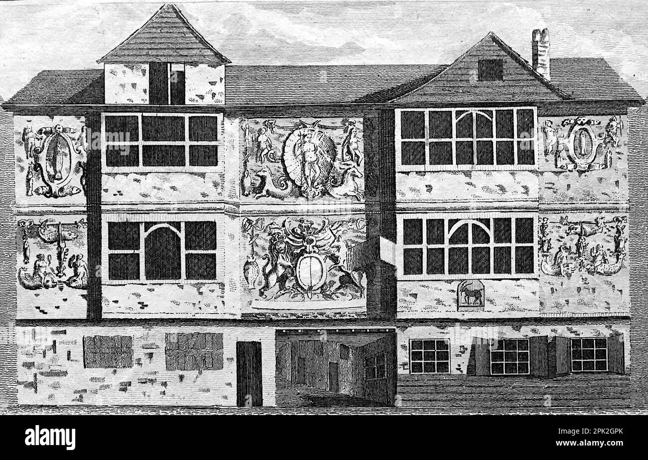 The Fish Pond Houses. A line drawing published in the European Magazine