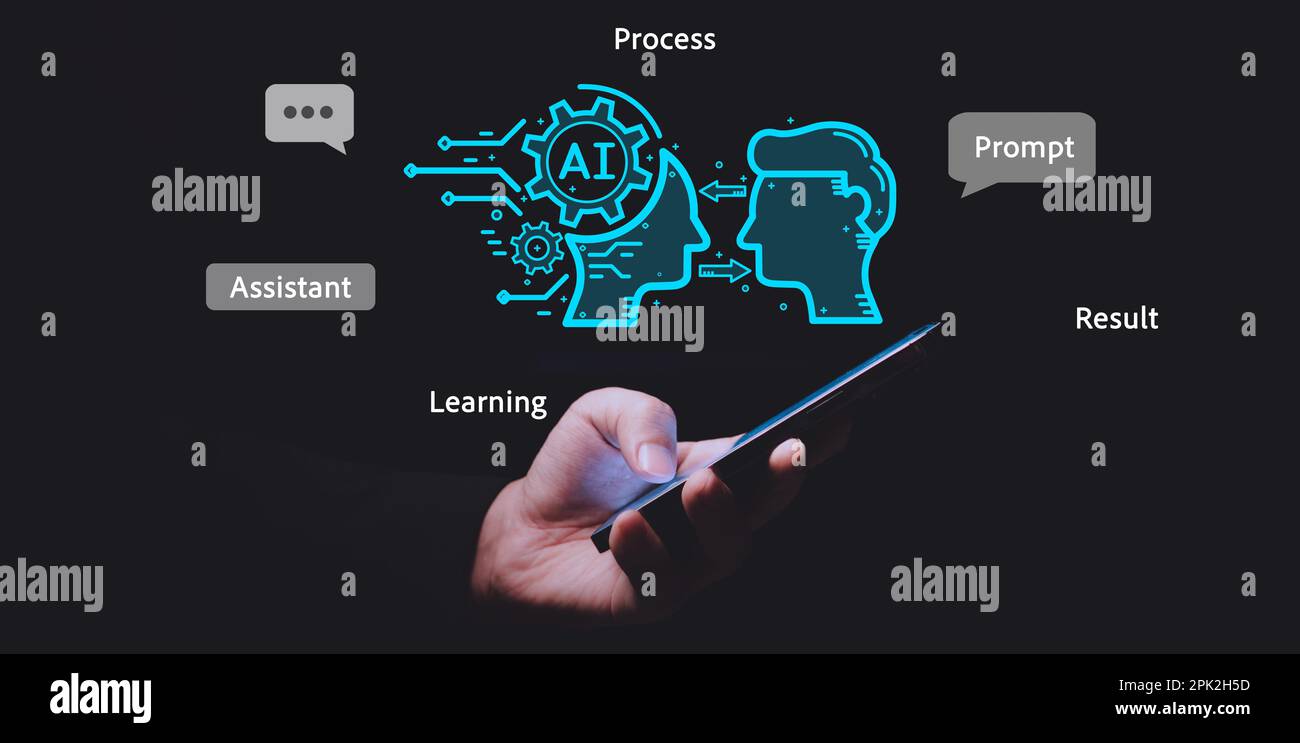 Businessman using chatbot on smartphone with Artificial Intelligence Stock Photo