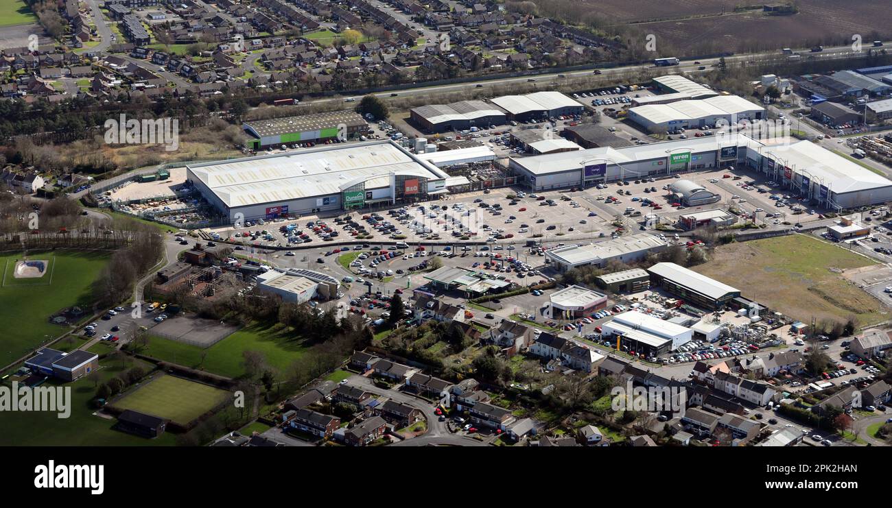 aerial view of Durham City Retail Park, north Durham, County Durham Stock Photo