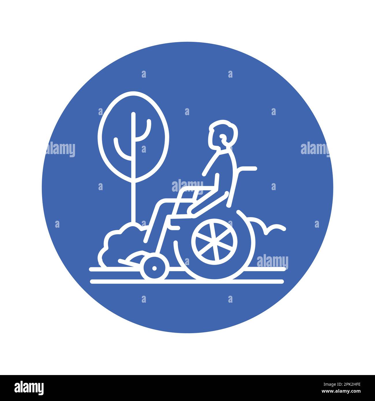 Disabled person for a walk color line icon. Disability. Isolated vector ... image.