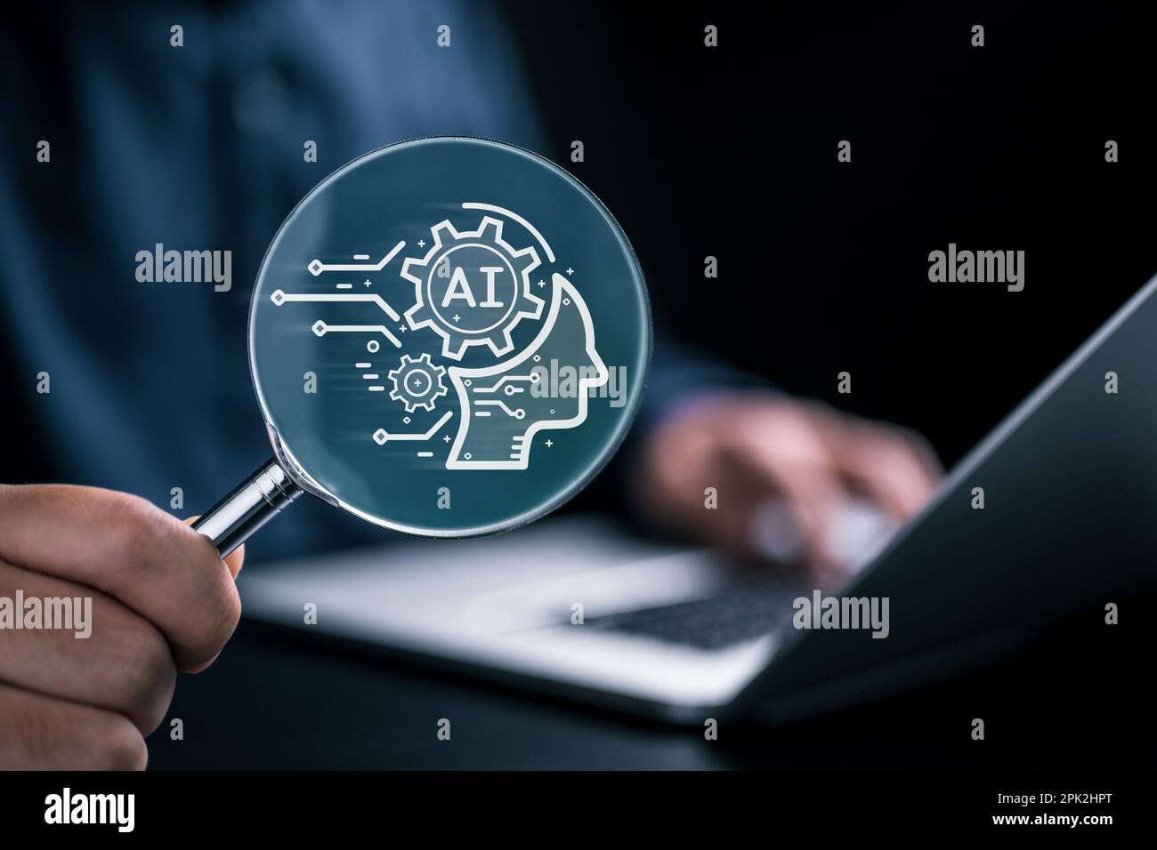 Businessman using chatbot on smartphone with Artificial Intelligence Stock Photo