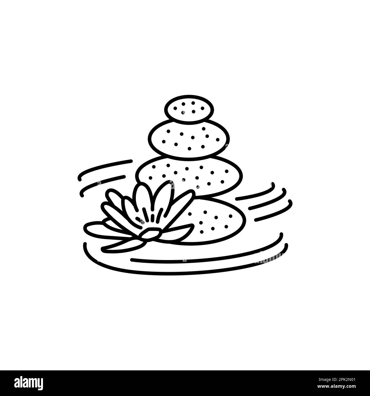 Lotus flower with spa stones black line icon. Pictogram for web page, mobile app, promo. Stock Vector