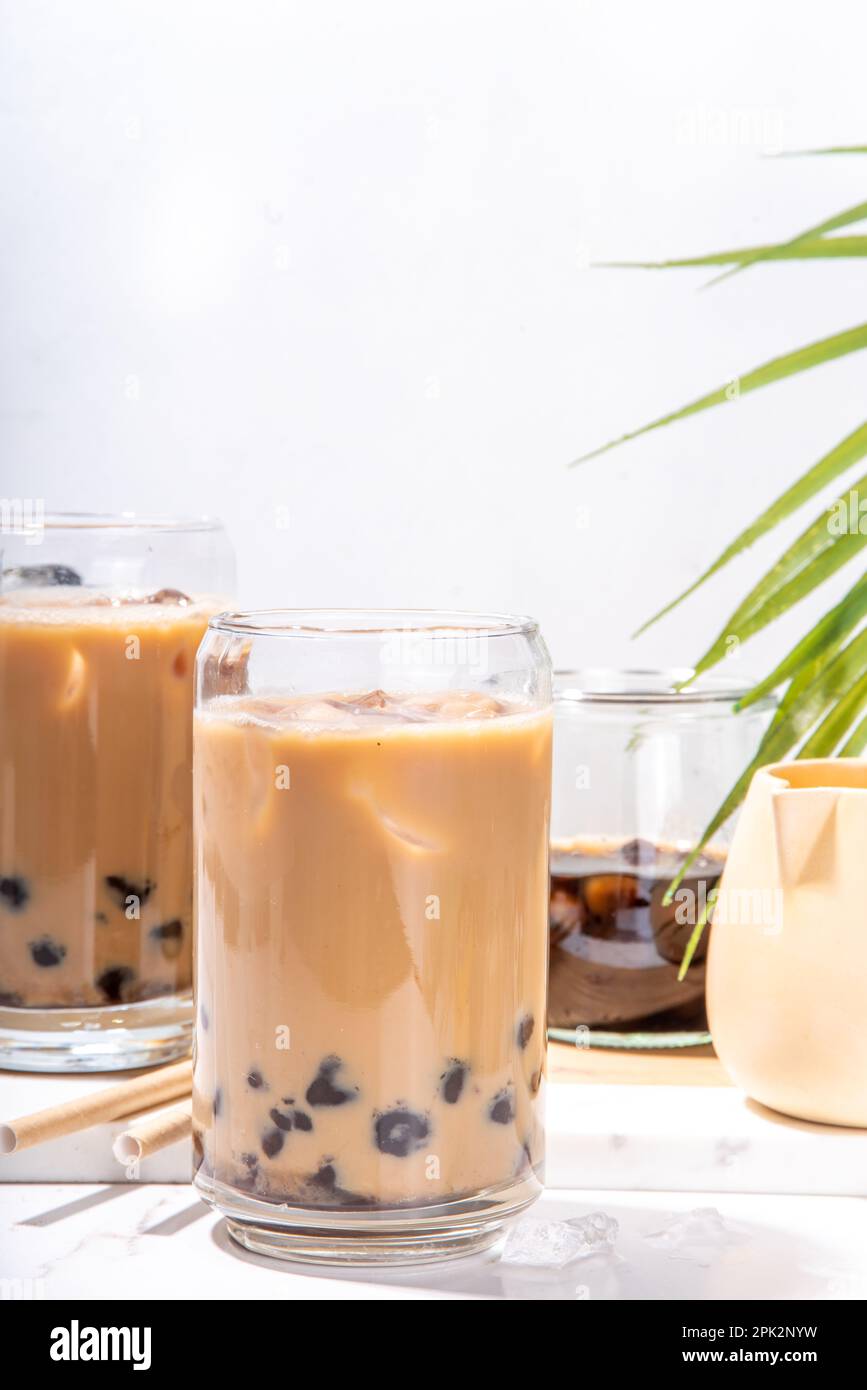 Iced tapioca coffee latte or boba pearl bubbles milk tea, asian trendy