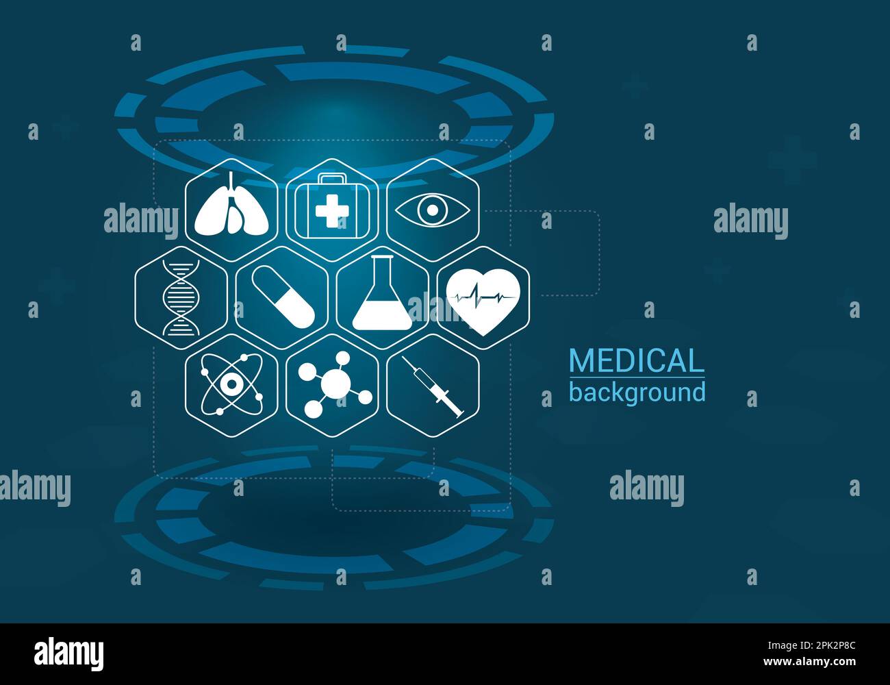 medical background with digital elements and clinical symbols Stock