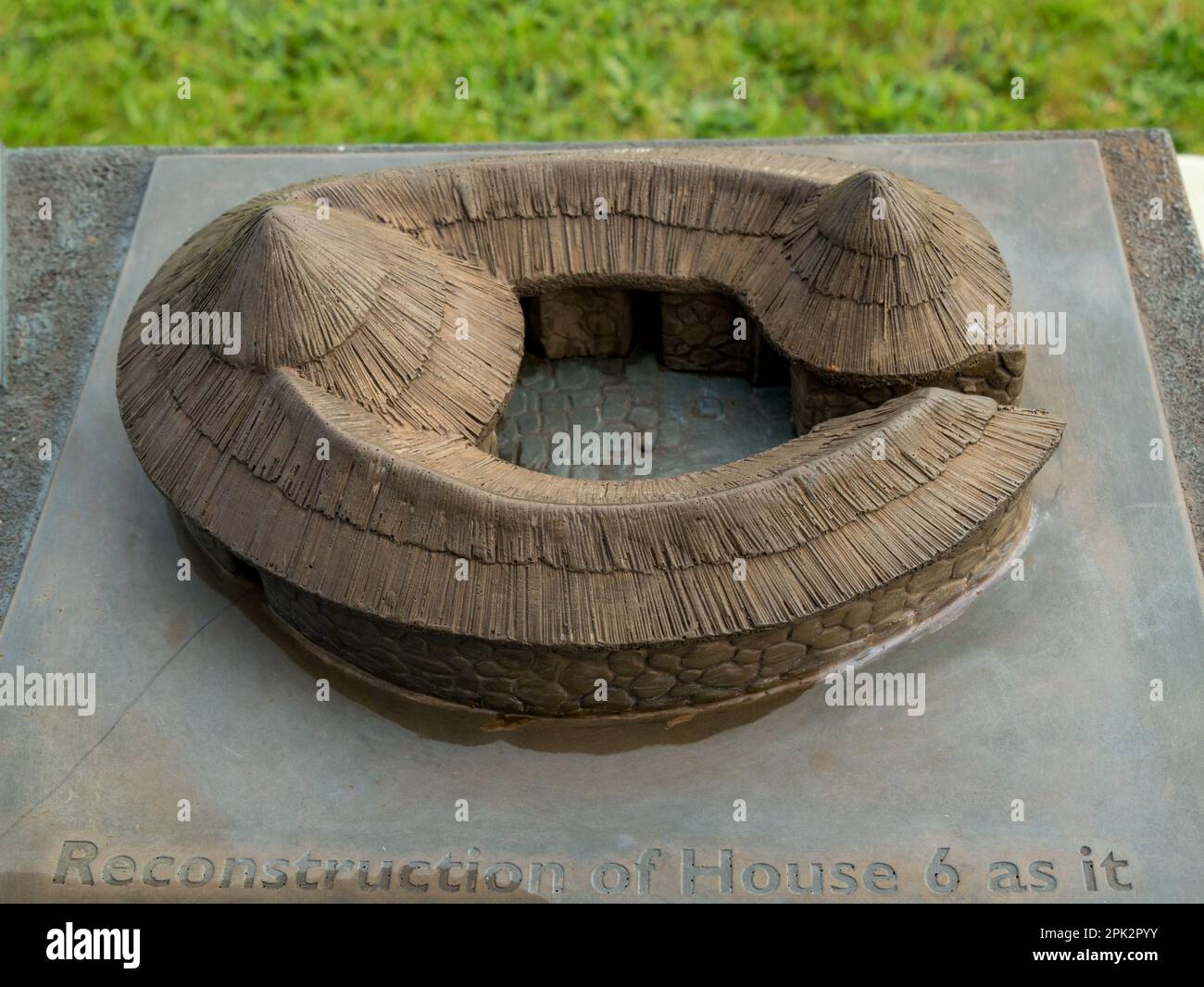Scale model reconstruction of Romano-British courtyard house, Chysauster Ancient Village, Cornwall, England, UK Stock Photo
