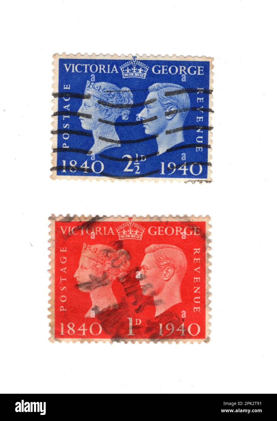 Vintage King VI postage stamps from the United Kingdom isolated