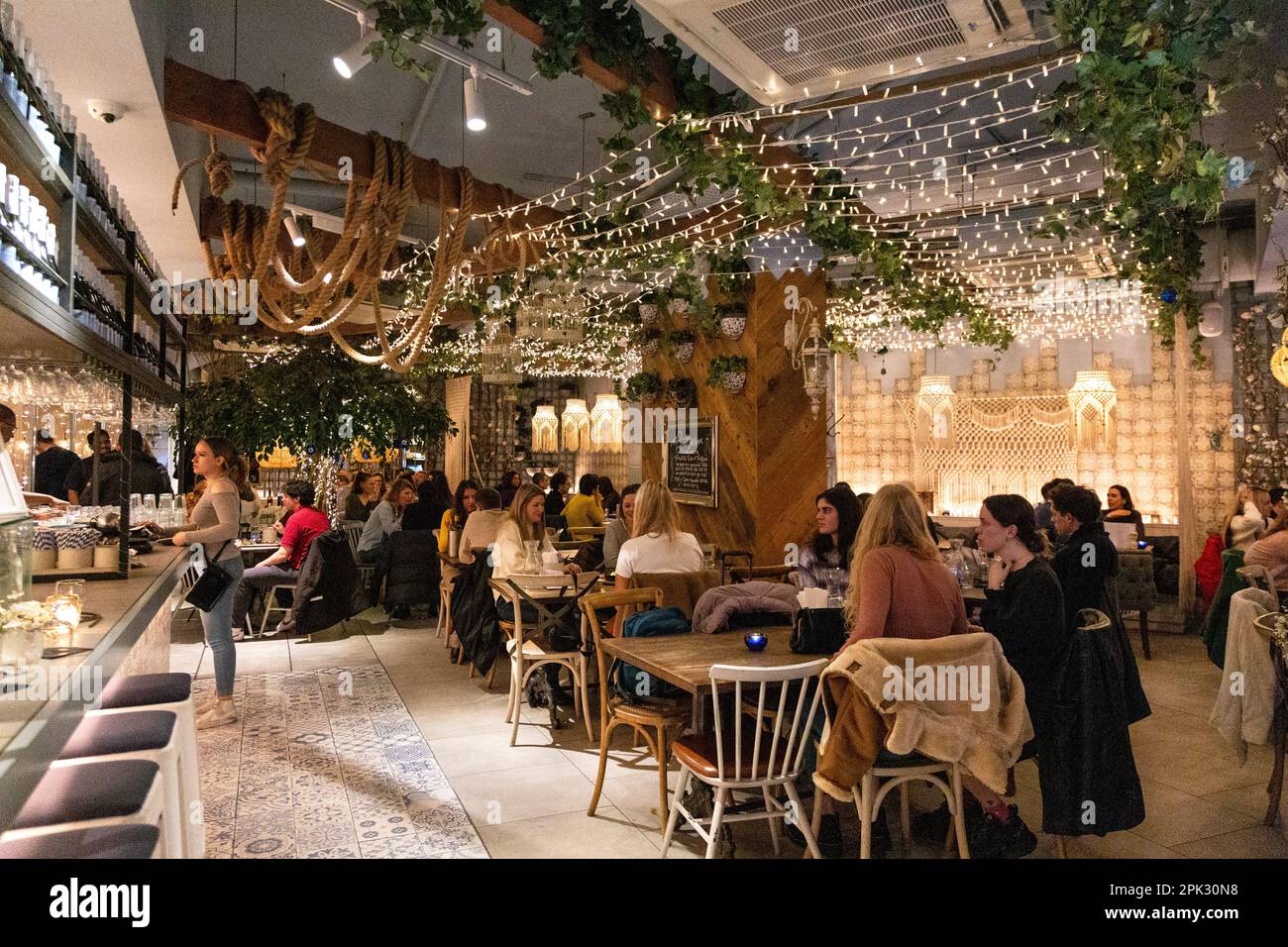 Mediterranean style interior in Megan's at the Battersea Power Station, London, UK Stock Photo