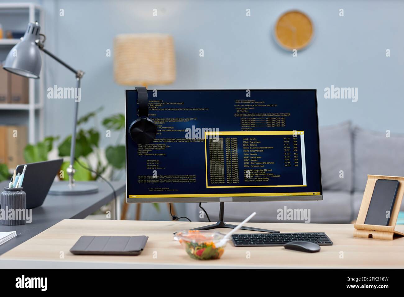 Background image of software programming workplace at home office with ...