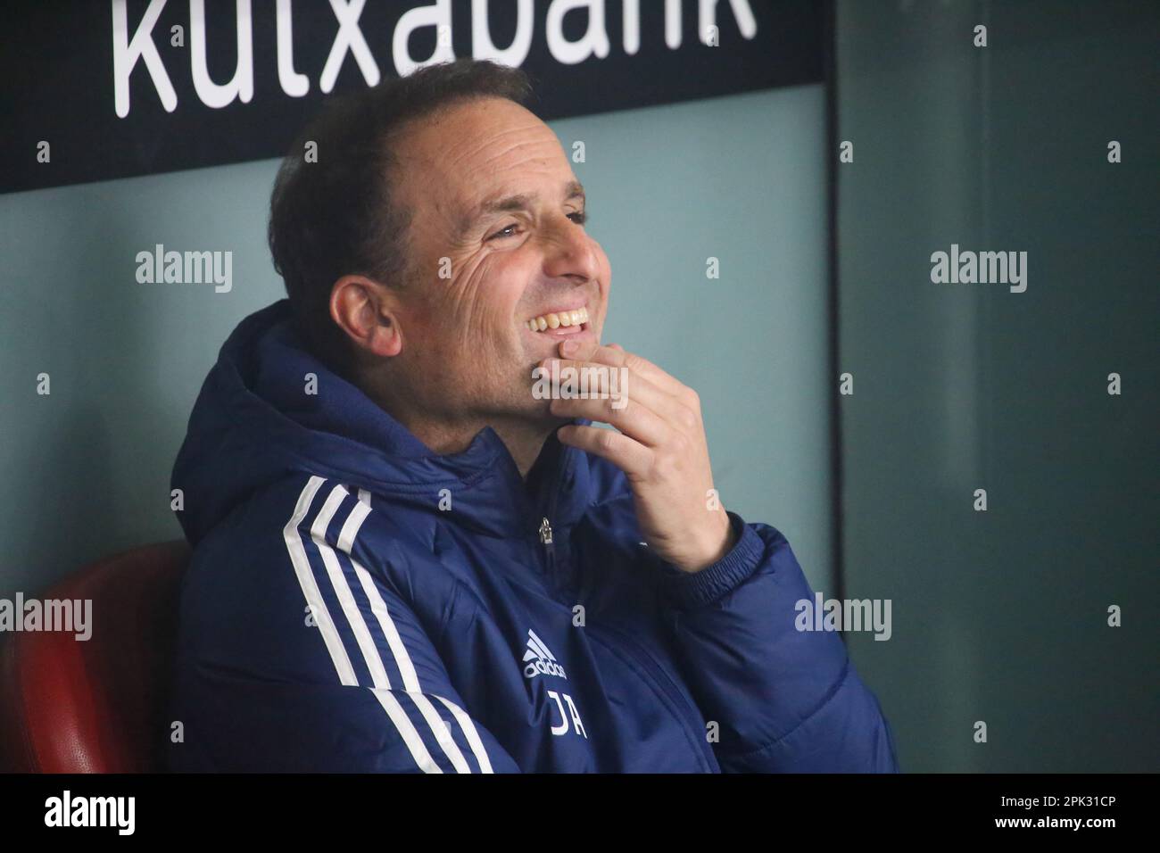 Bilbao, Spain. 04th Apr, 2023. The coach of CA Osasuna, Jagoba Arrasate during the return of the semifinals of the SM El Rey Cup between Athletic Club and CA Osasuna, on April 04, 2023, at the Estadio de San Mames, Bilbao, Spain. (Photo by Alberto Brevers/Pacific Press/Sipa USA) Credit: Sipa USA/Alamy Live News Stock Photo