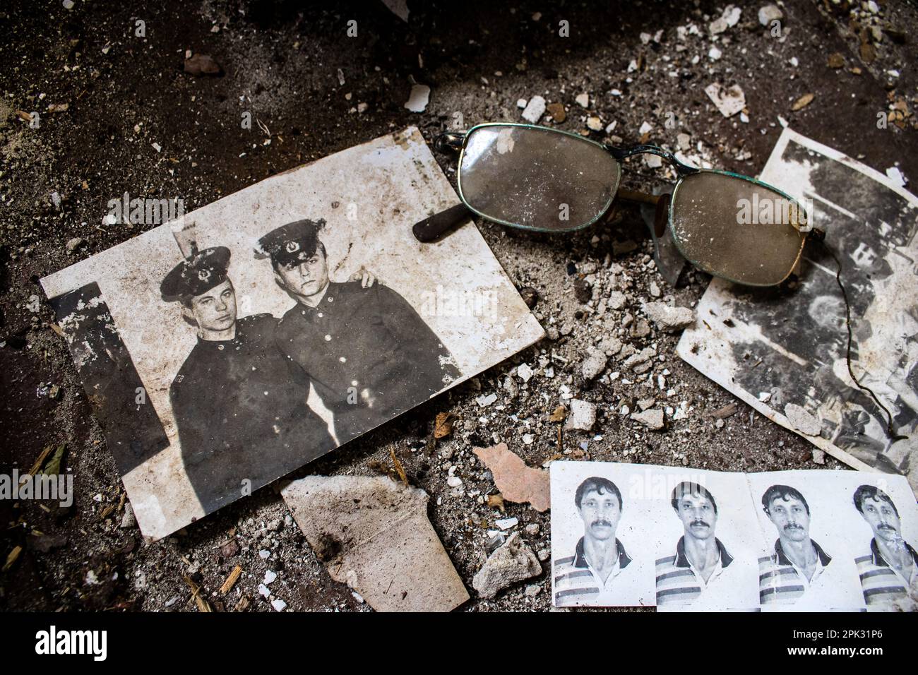 Interior of a house destroyed by a Russian bombardment. Objects of
