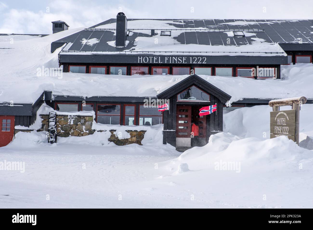 Finse Hotel in winter. Finse is a railway station on the Oslo to Bergen line, high on the Hardanger plateau in Norway Stock Photo