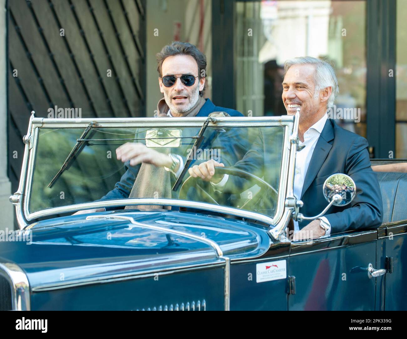 Paul Belmondo and Antonhy Delon at the opening of the new Borsalino Museum Stock Photo