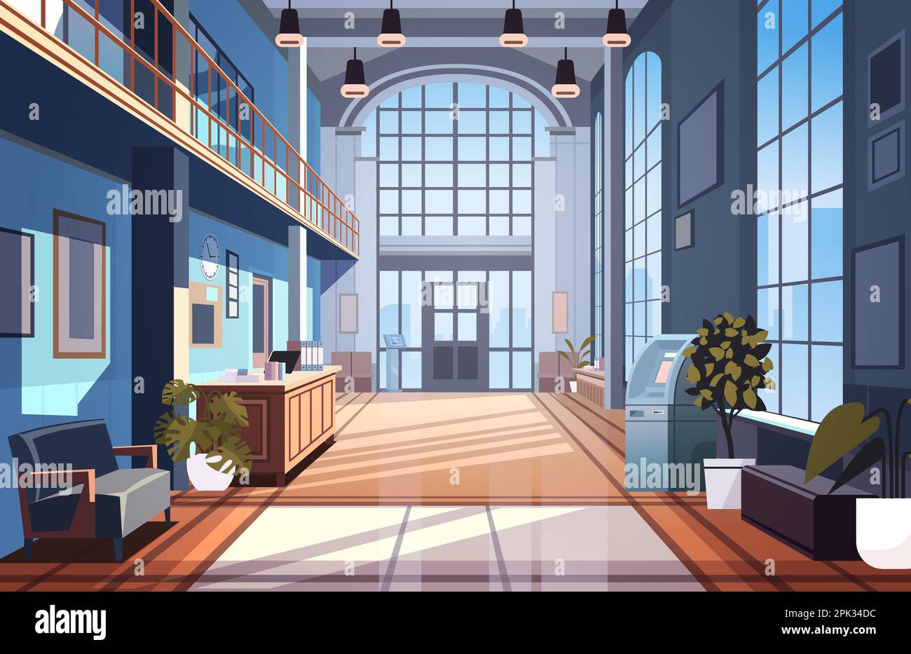 modern loft interior of office corridor with furniture empty no people ...