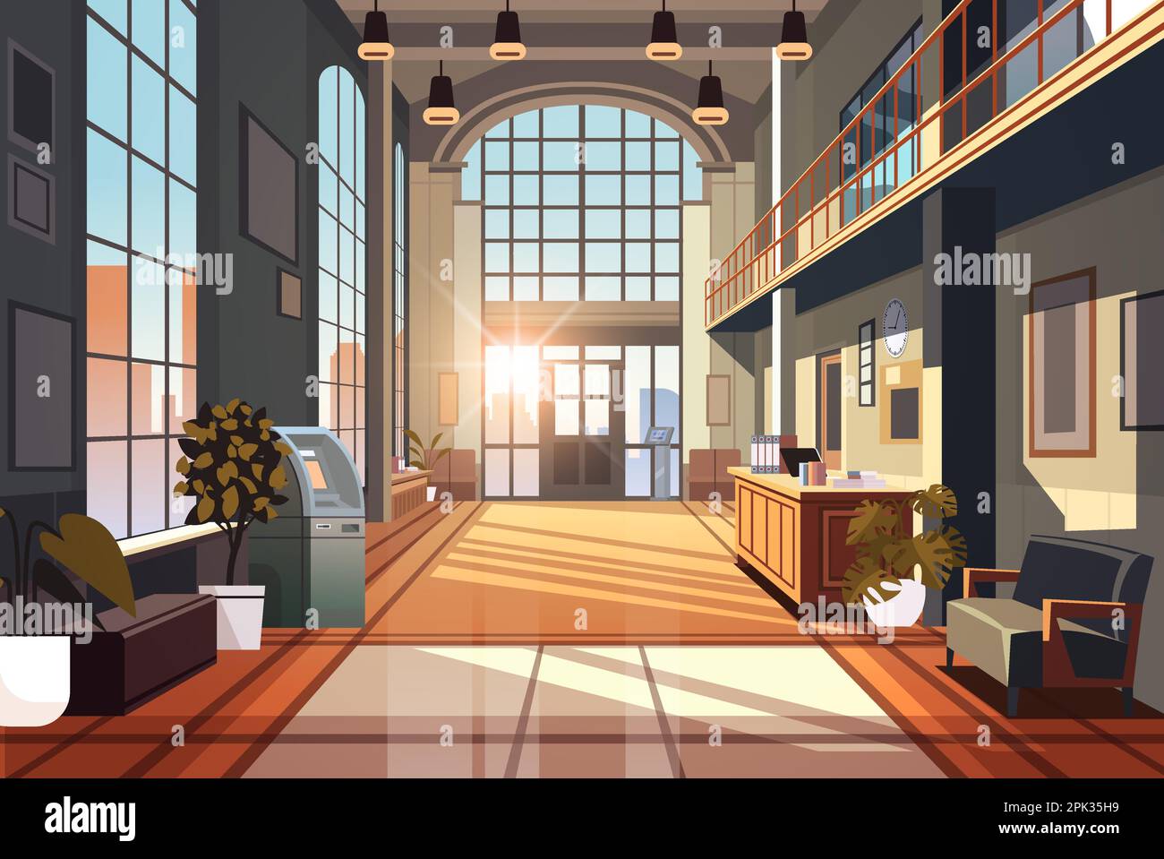 modern loft interior of office corridor with furniture empty no people ...