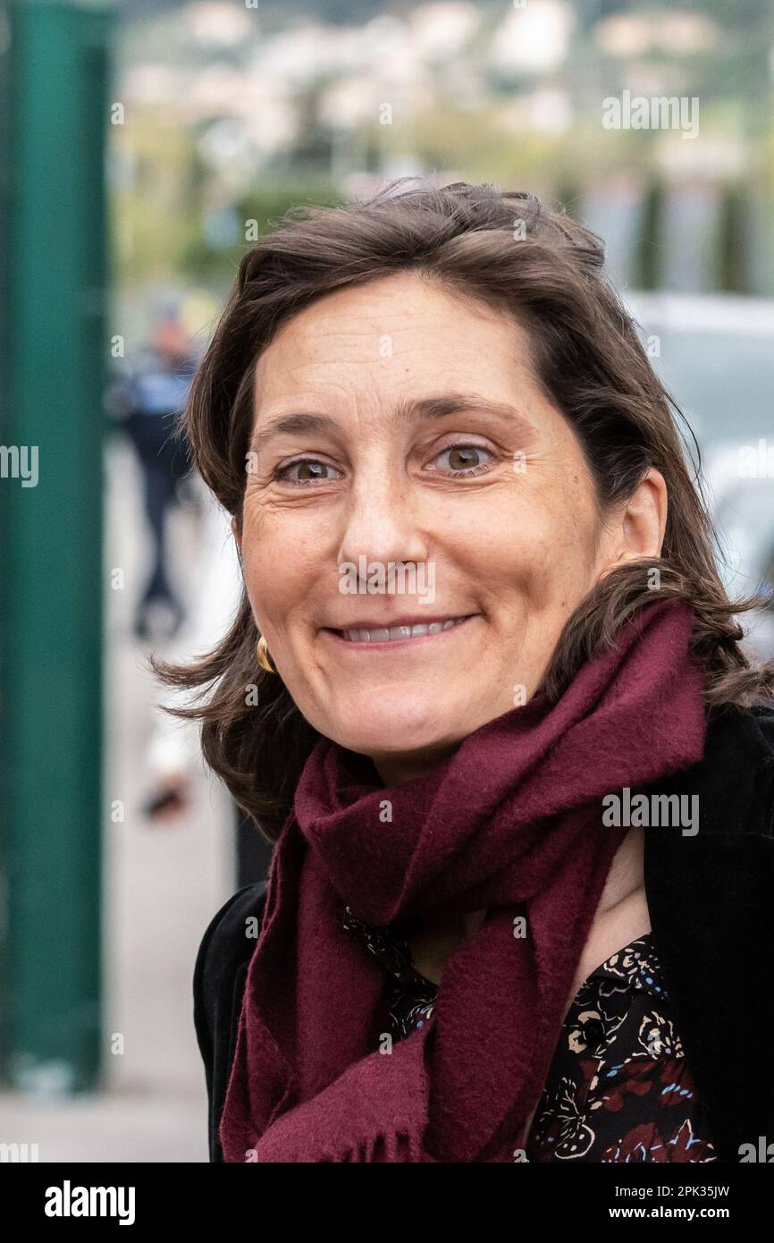 Nice, France. 03rd Apr, 2023. Portrait of Amelie OudeaCastera, French Minister of Sport, seen