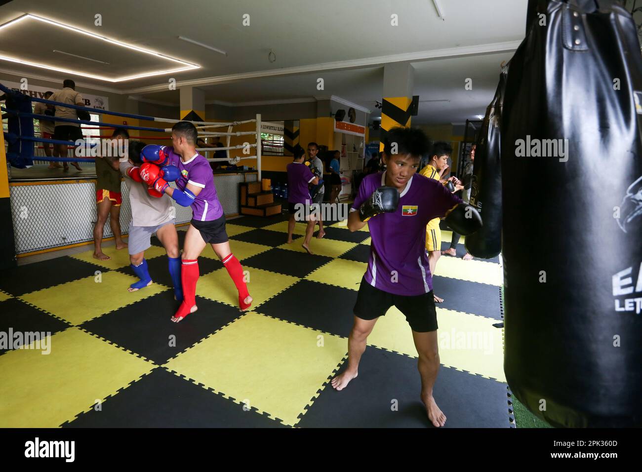 Yangon, Myanmar. 5th Apr, 2023. Myanmar's boxing athletes attend a