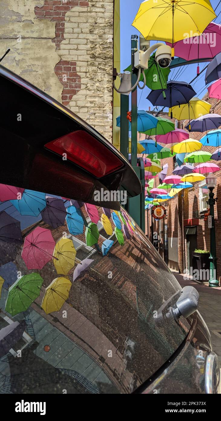 Redlands, California April 27, 2019 Colorful Umbrellas Hanging Above