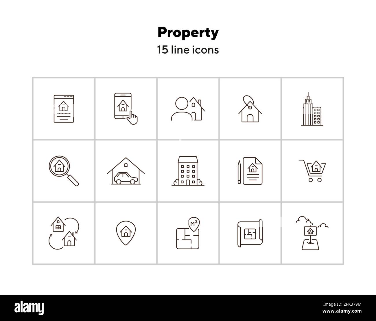 Property line icon set Stock Vector