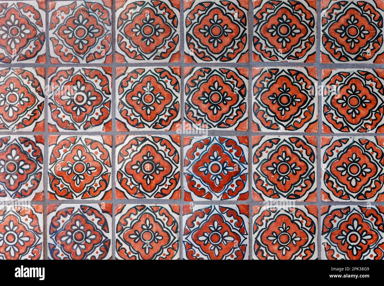 Handpainted Mexican Spanish Tile Wall Floor Stock Photo