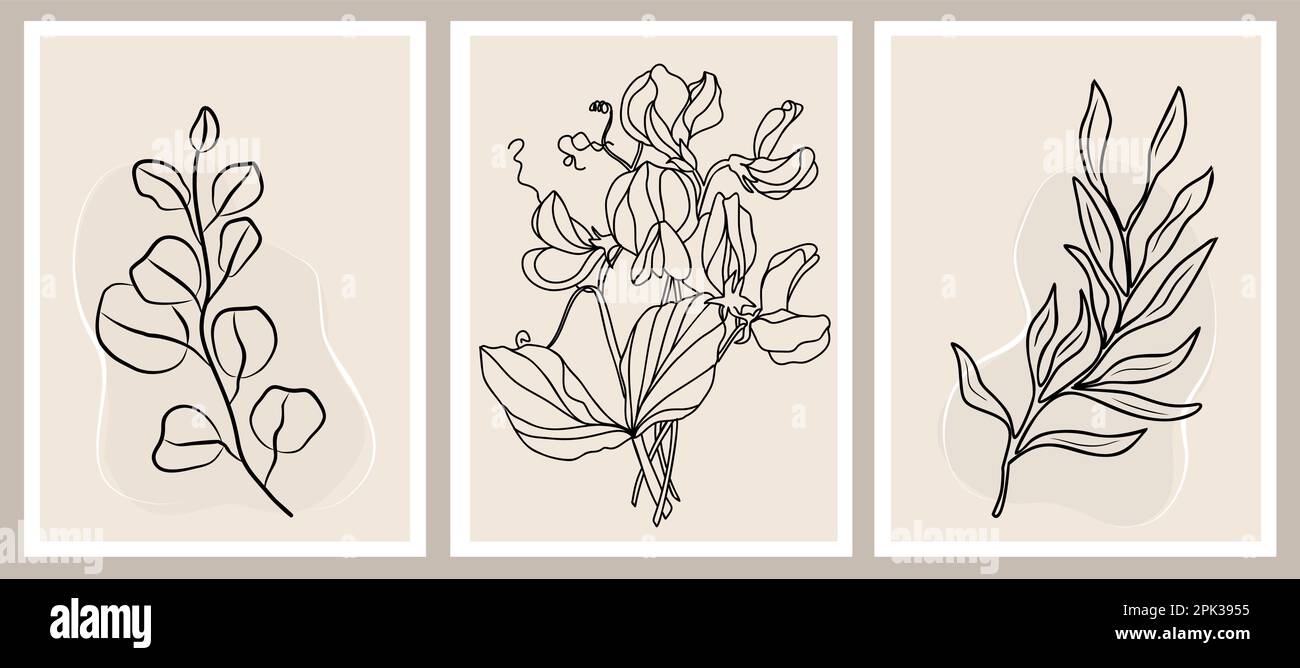 Botanical wall art vector set beige and black Stock Vector Image & Art ...