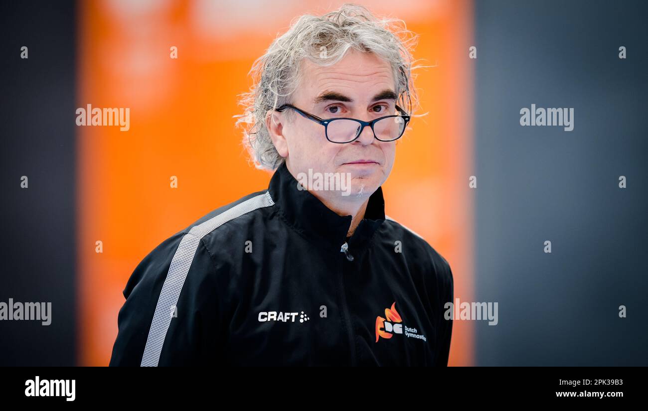 ROTTERDAM Netherlands, 05/04/2023, Men's gymnastics coach Dirk van Meldert during a training