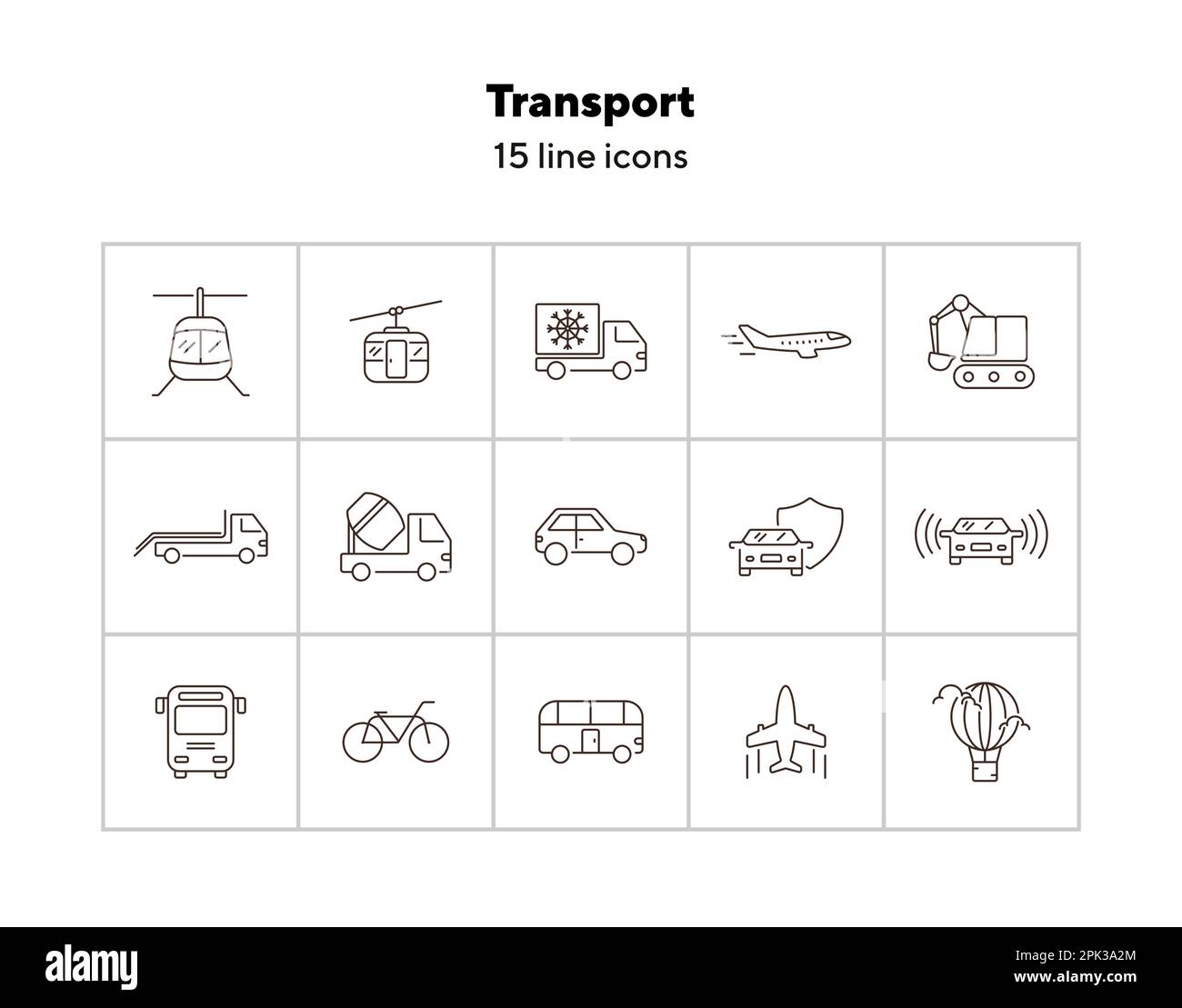 Transport line icon set. Van, car, airplane Stock Vector Image & Art ...