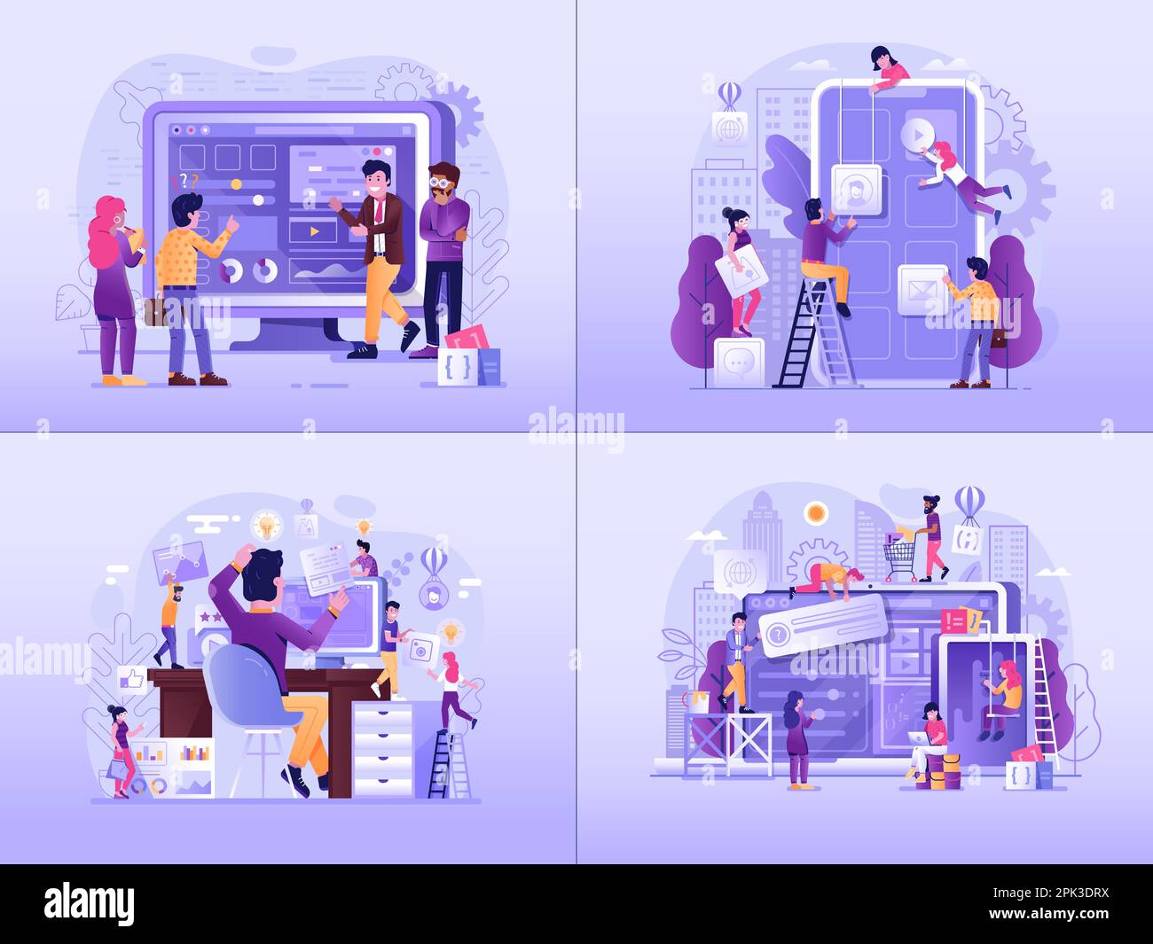 Website and App Developing Gradient Design Scenes Stock Vector