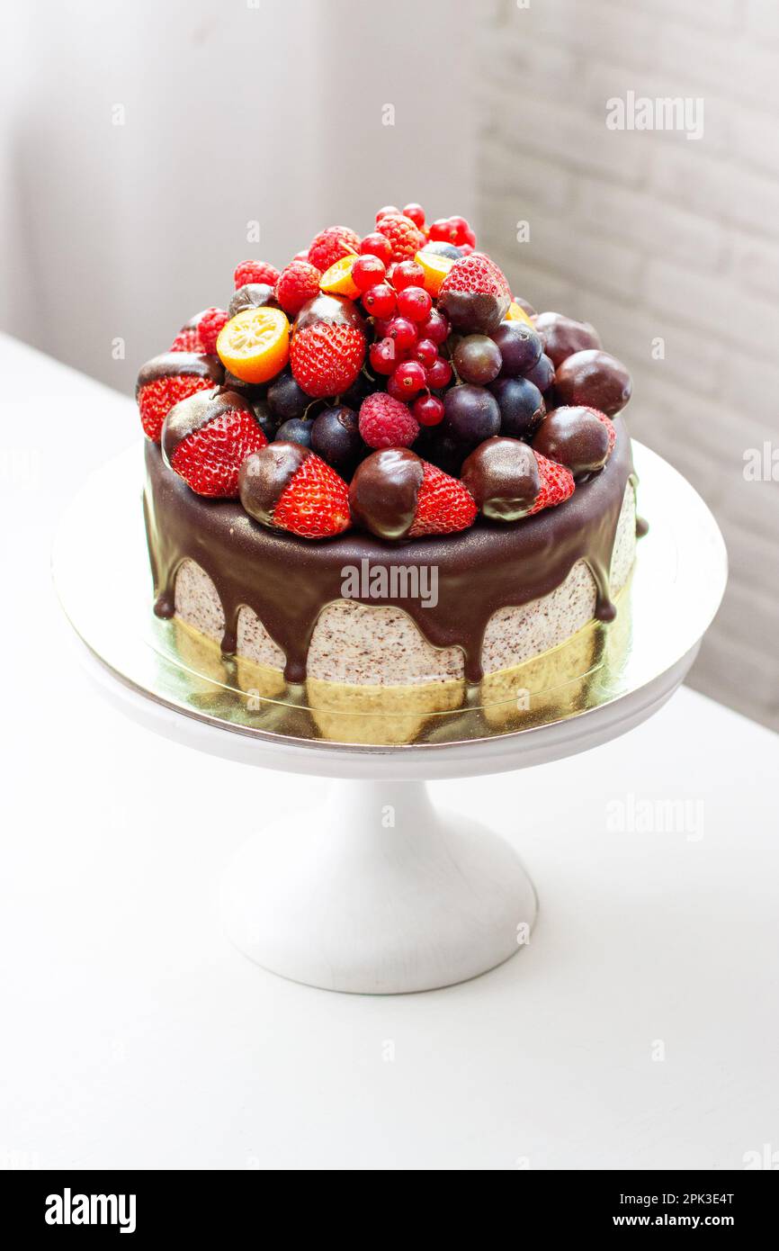 Fruit decorated birthday cake hi-res stock photography and images - Alamy
