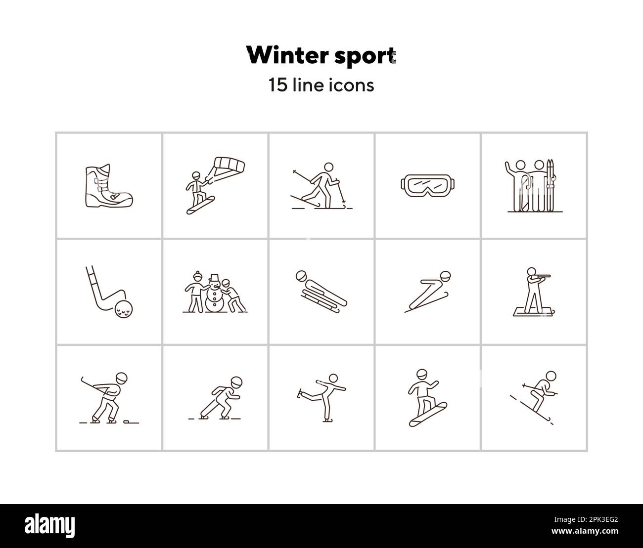 Winter sport thin line icon set Stock Vector