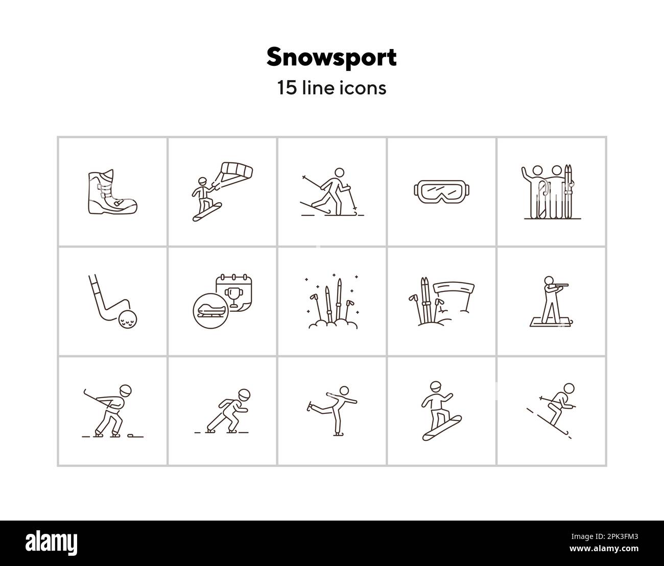 Snowsport thin line icon set Stock Vector