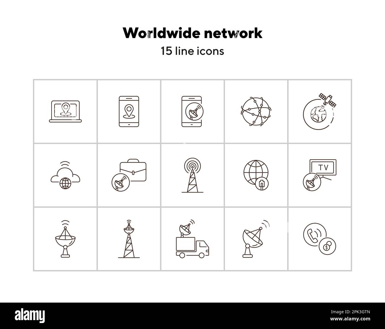 Worldwide network thin line icon set Stock Vector