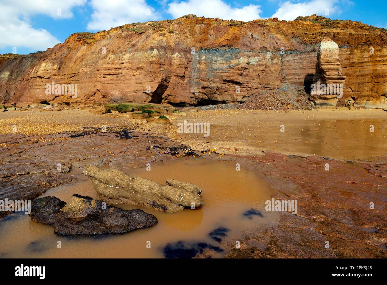 geology, Jurassic Coast, pillar, rock,pinnacle, Chilton Chine, Isle of Wight,Britain, British,UK,Great, Stock Photo