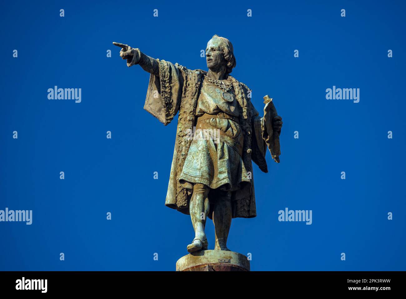Sculpture of Christopher Columbus at the Columbus Monument in Barcelona