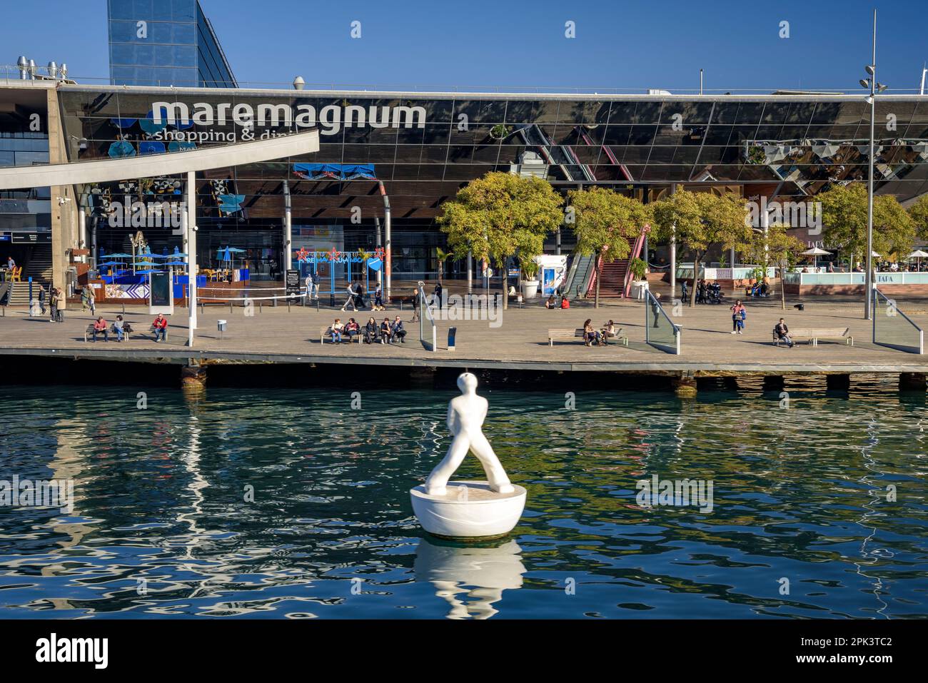 The Maremagnum shopping center in the Port Vell (old port) of Barcelona, seen from a Las Golondrinas ship (Barcelona, Catalonia, Spain) Stock Photo