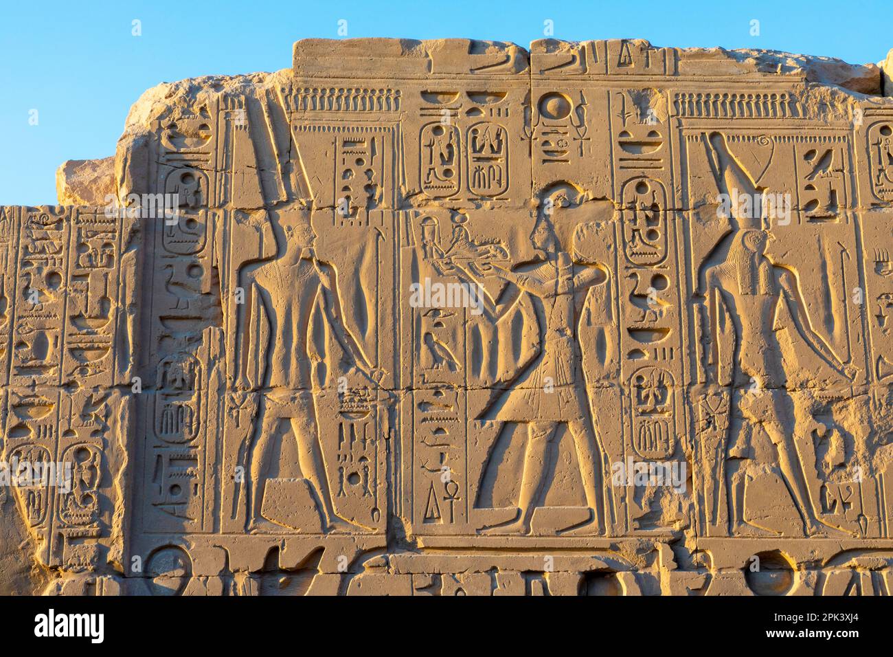 Stone Carvings and Hieroglyphs at Karnak Temple, Luxor, Egypt, North East Africa Stock Photo